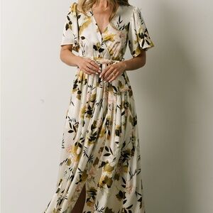 Baltic Born Floral Print Maxi Dress in Cream and Gold